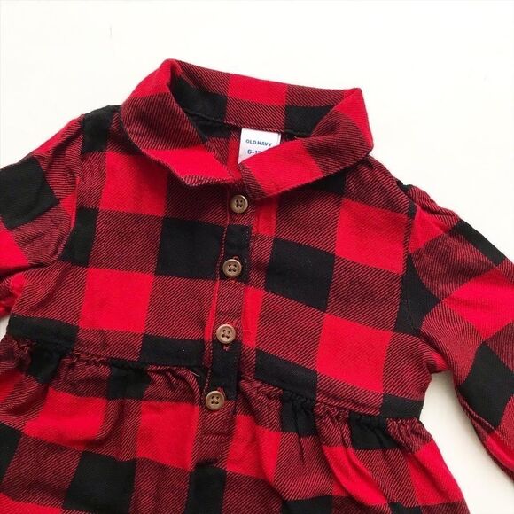 Old Navy red/black buffalo plaid dress EUC 6-12 months - Picture 2 of 5